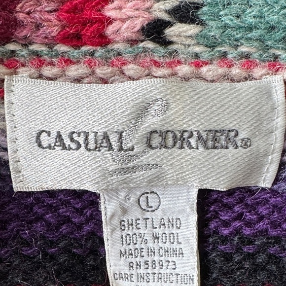Casual Corner Multicolor Shetland 100%Wool Cardigan Size L - Picture 2 of 9